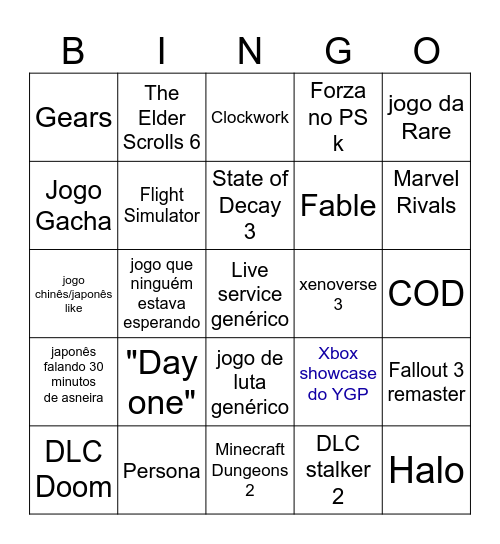 Bingo State of Play Bingo Card