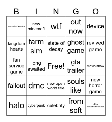 Game show Bingo Card