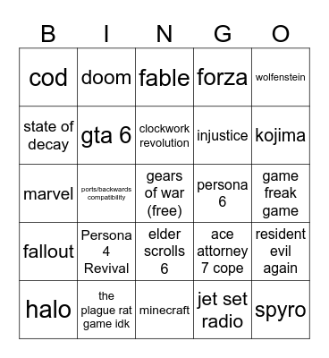 xbox Bingo Card