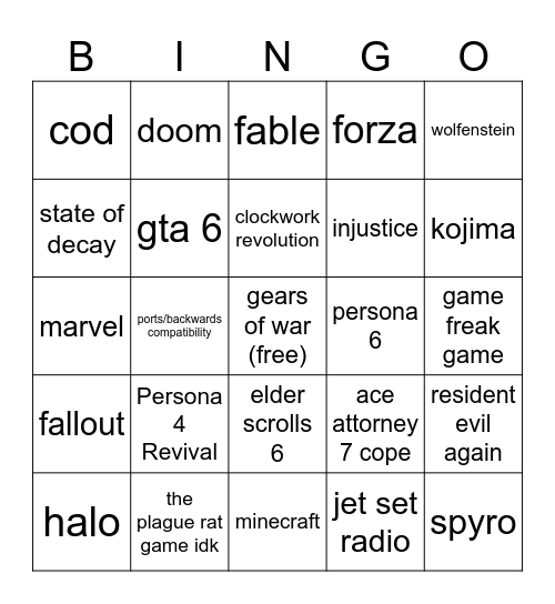 xbox Bingo Card