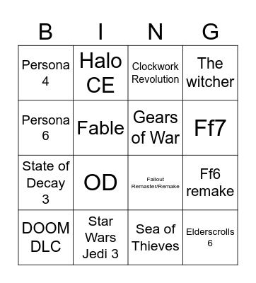 xbox show Bingo Card