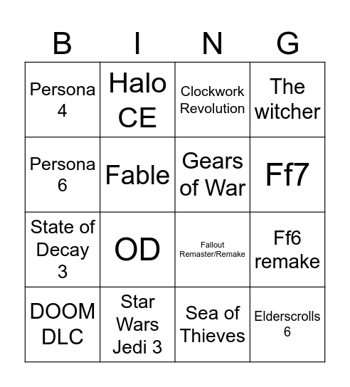 xbox show Bingo Card