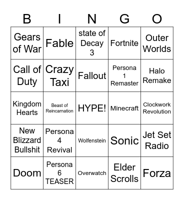 XBOX KINO SHOWCASE Bingo Card