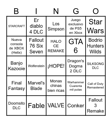 Predicciones XBOX Showcase 2026 Bingo Card