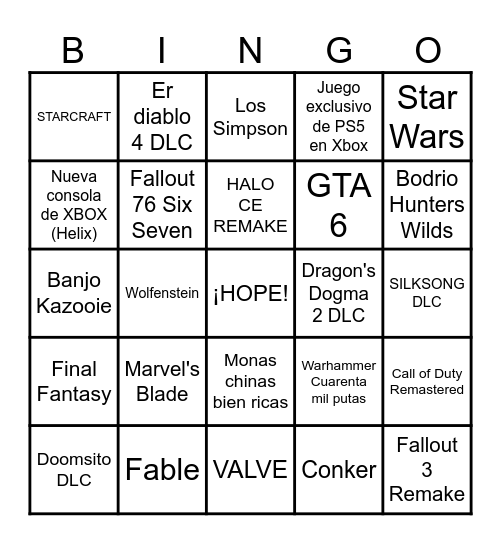 Predicciones XBOX Showcase 2026 Bingo Card
