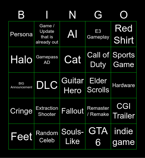 XBOX Bingo Card