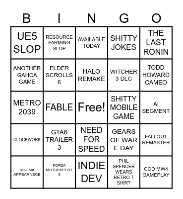 X BOX GAMES SHOWM Bingo Card