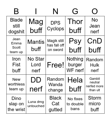 Marvel Rivals S8.5 Bingo Card