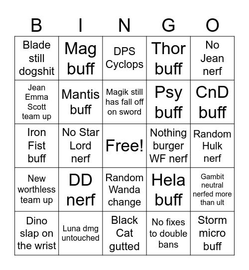 Marvel Rivals S8.5 Bingo Card