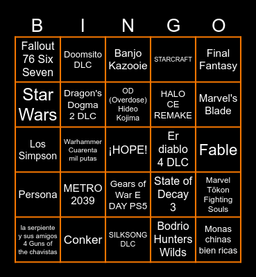 Predicciones XBOX Showcase 2026 Bingo Card
