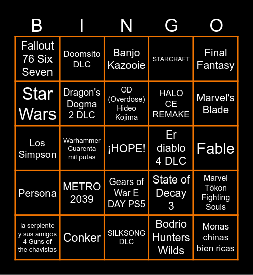 Predicciones XBOX Showcase 2026 Bingo Card