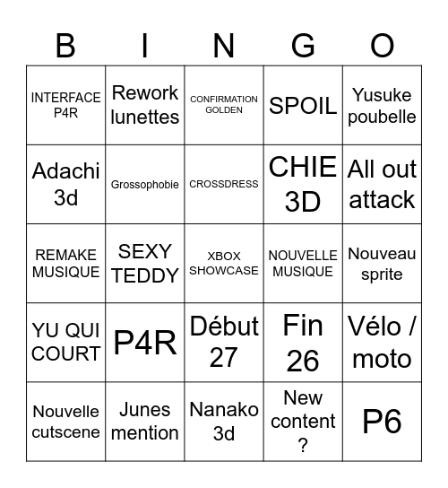 Personaddict Bingo Card