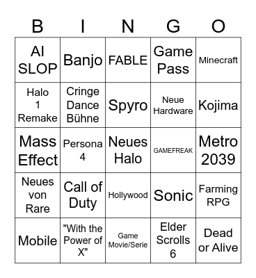 XBOX Showcase 2026 Bingo Card