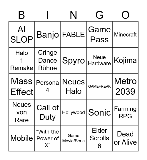 XBOX Showcase 2026 Bingo Card
