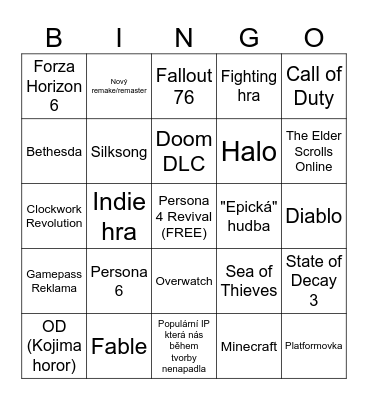 XBOX Games Showcase 2026 Bingo Card