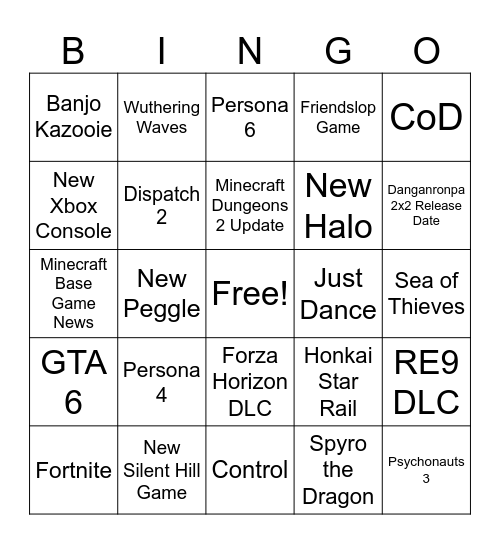 Xbox Showcase Bingo Card