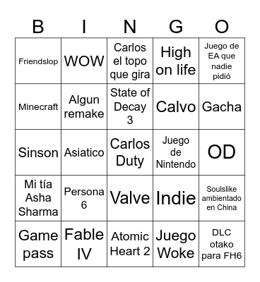 XGOD Showcase Bingo Card