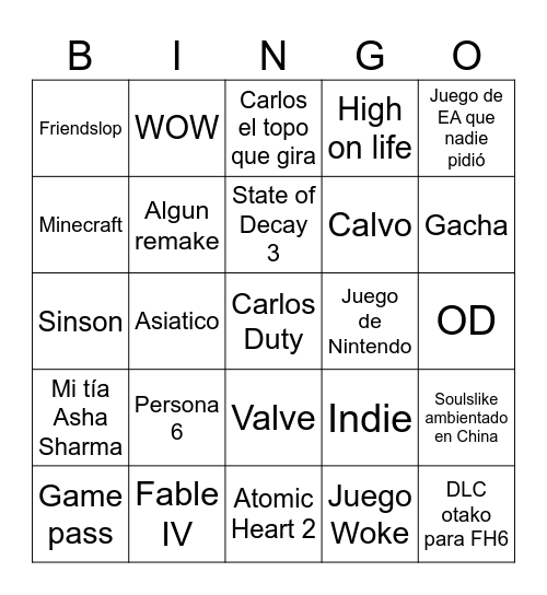 XGOD Showcase Bingo Card