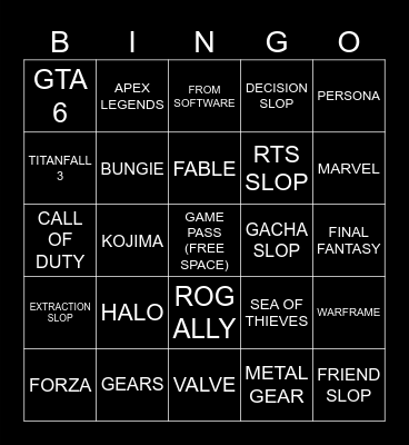XBOX SHOWCASE 2026 Bingo Card
