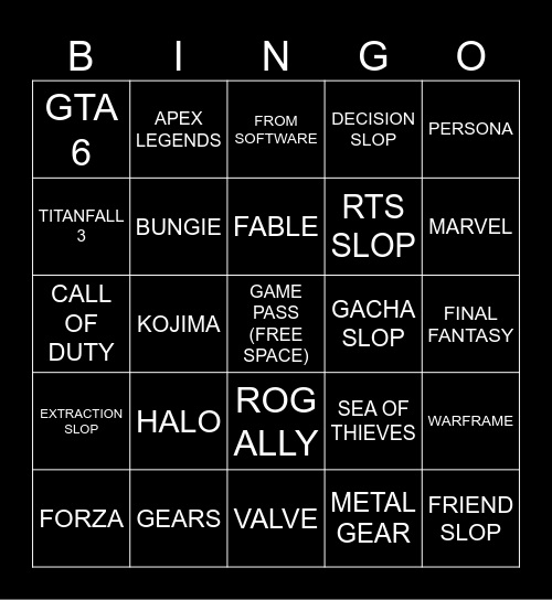 XBOX SHOWCASE 2026 Bingo Card