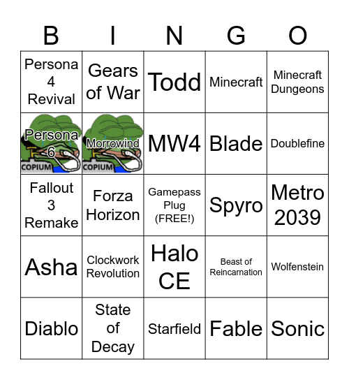 Xbox Showcase 2026 Bingo Card