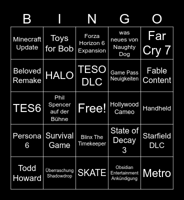 XBOX Bingo Card