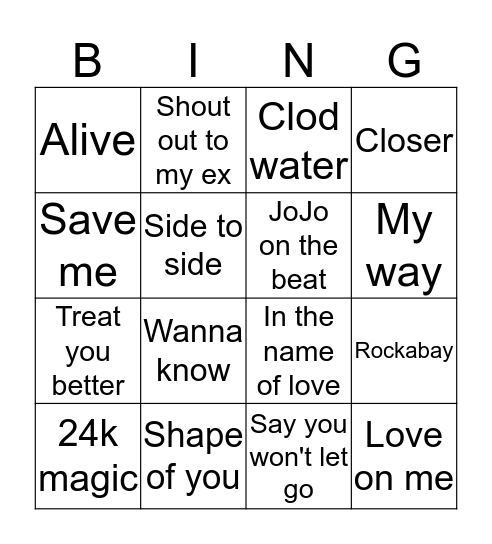 שירים באנגלית Bingo Card