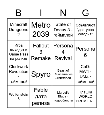 Xbox Games Showcase 2026 Bingo Card