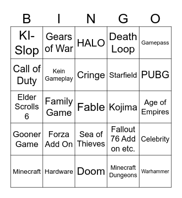 XBOX Showcase Bingo Card
