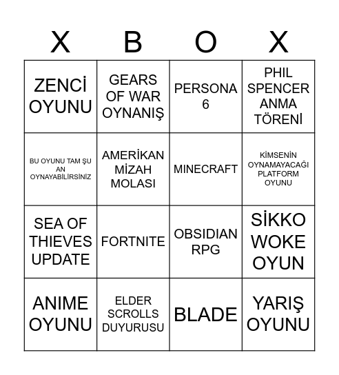 XBOX SUNUMU Bingo Card
