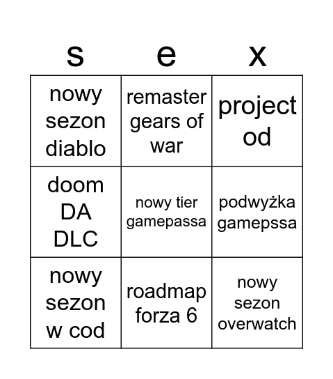 xbox showcase Bingo Card