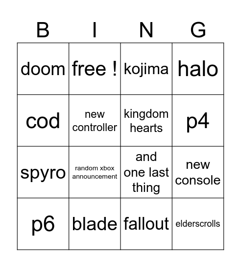 xbox bingo !!! Bingo Card