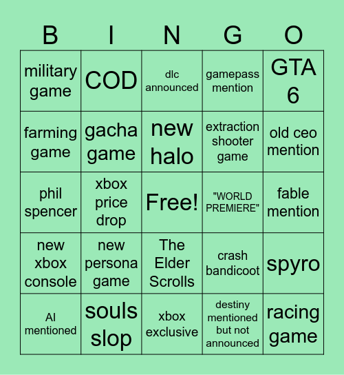 xbox games showcase Bingo Card