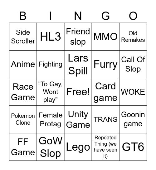 Xbox Games Showcase Bingo Card