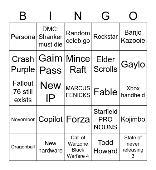 Untitled Bingo Card