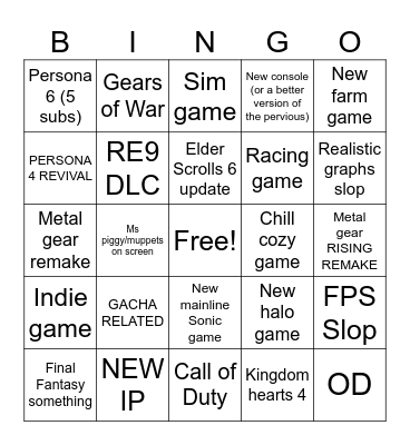 XBOX SHOWCASE Bingo Card