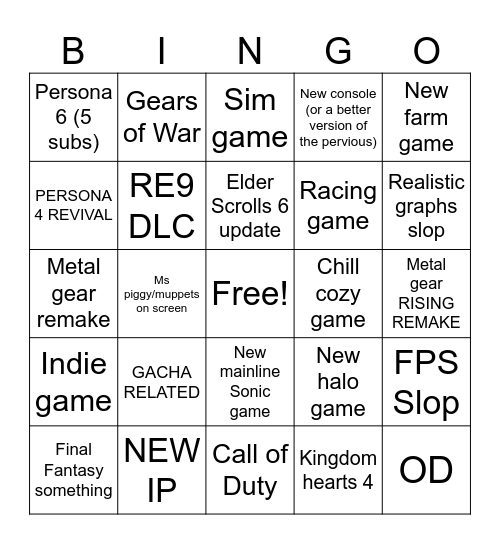 XBOX SHOWCASE Bingo Card