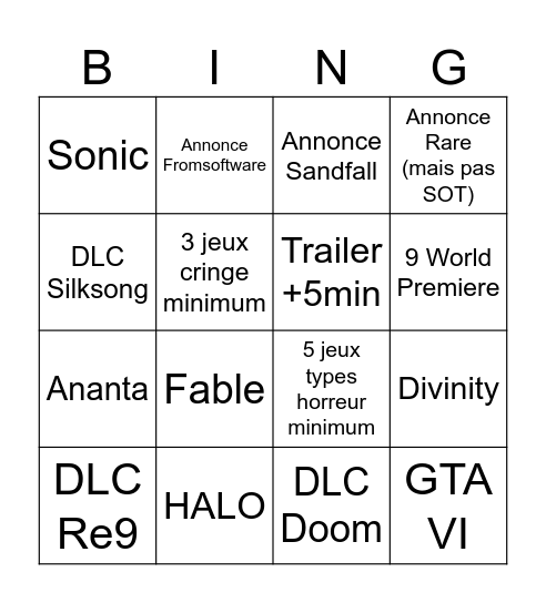Untitled Bingo Card
