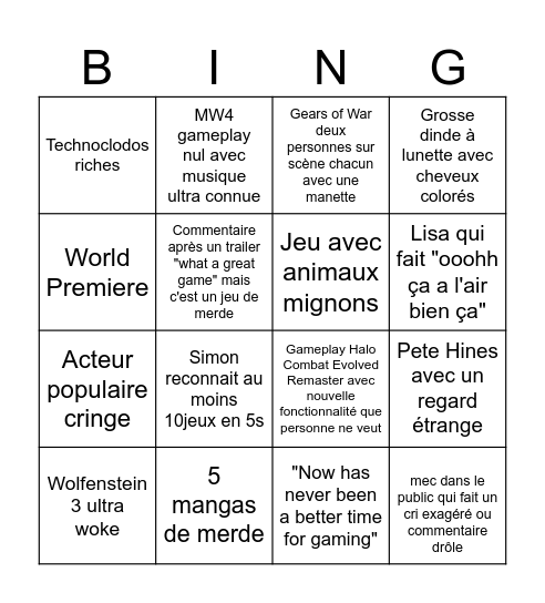 Xbox Conference 2026 Bingo Card