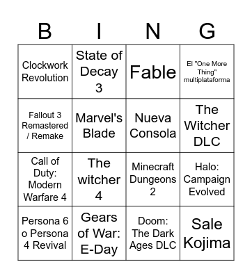 XBOX Games Showcase 2026 Bingo Card
