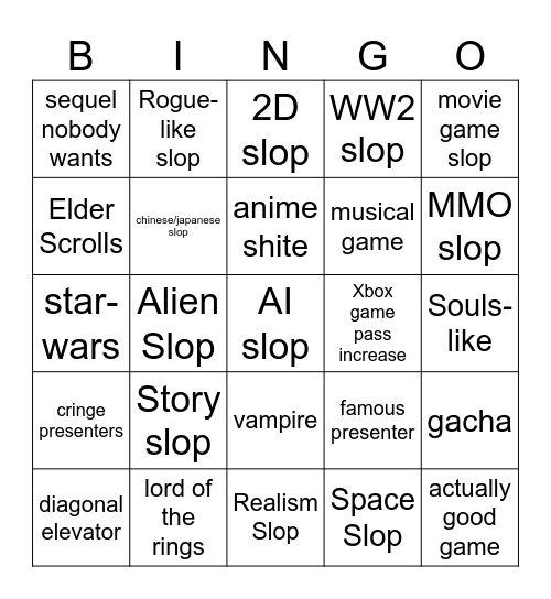 Xbox Bingo Card