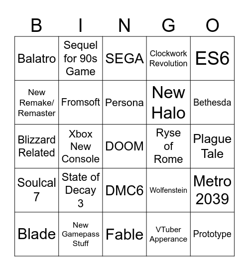 Xbox Showcase 2026 Bingo Card