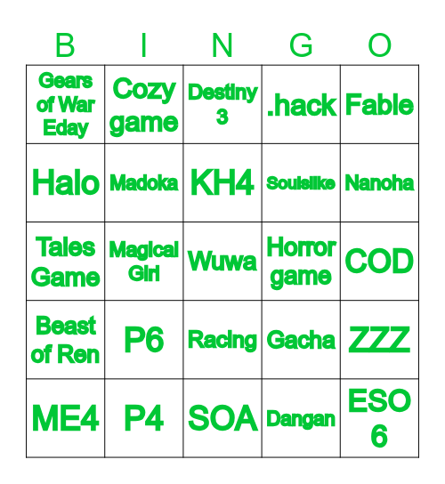 Xbox Showcase Bingo Card