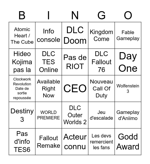 XBOX Bingo Card