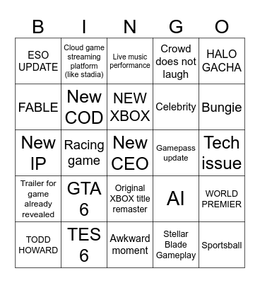 XBOX 2026 Summer Bingo Card