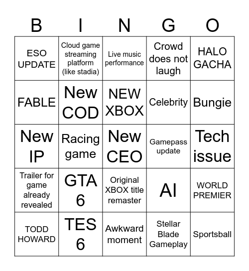 XBOX 2026 Summer Bingo Card