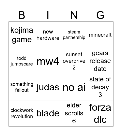 Untitled Bingo Card
