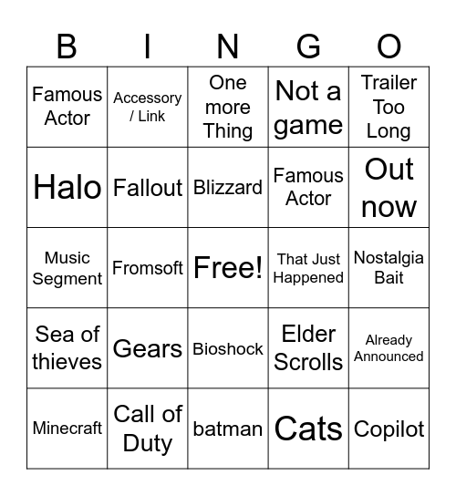 Microsoft Bingo Card