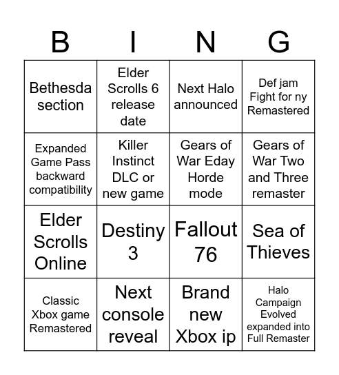 xbox Games Showcase Bingo 2026 Bingo Card