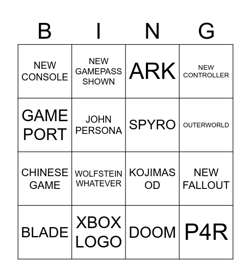 Untitled Bingo Card